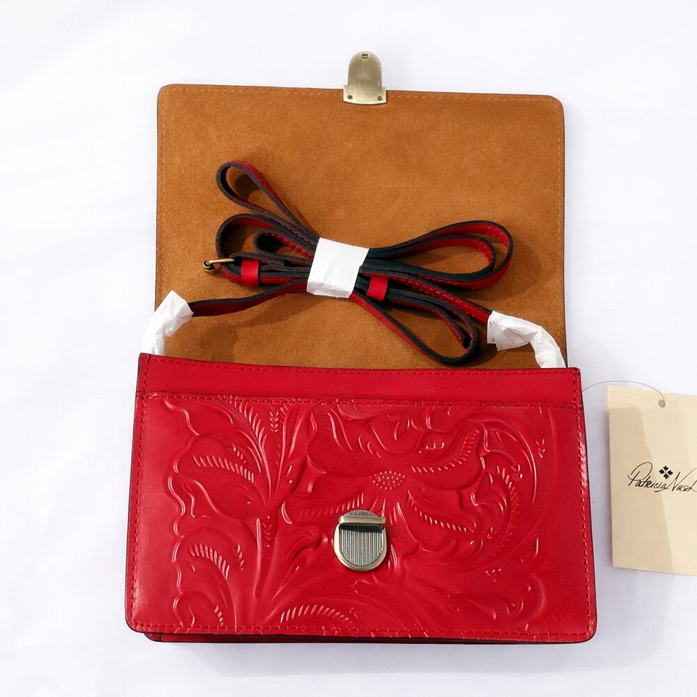 Patricia Nash Lanza Leather Crossbody Rosewood Tooled Floral NWT